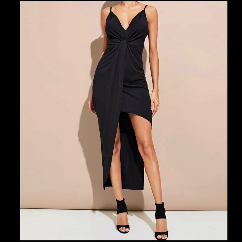 Twist front asymmetrical hem cami dress